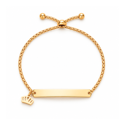 Camilia | Gold Plated Crown Charm Curved Strip Adjustable Bracelet