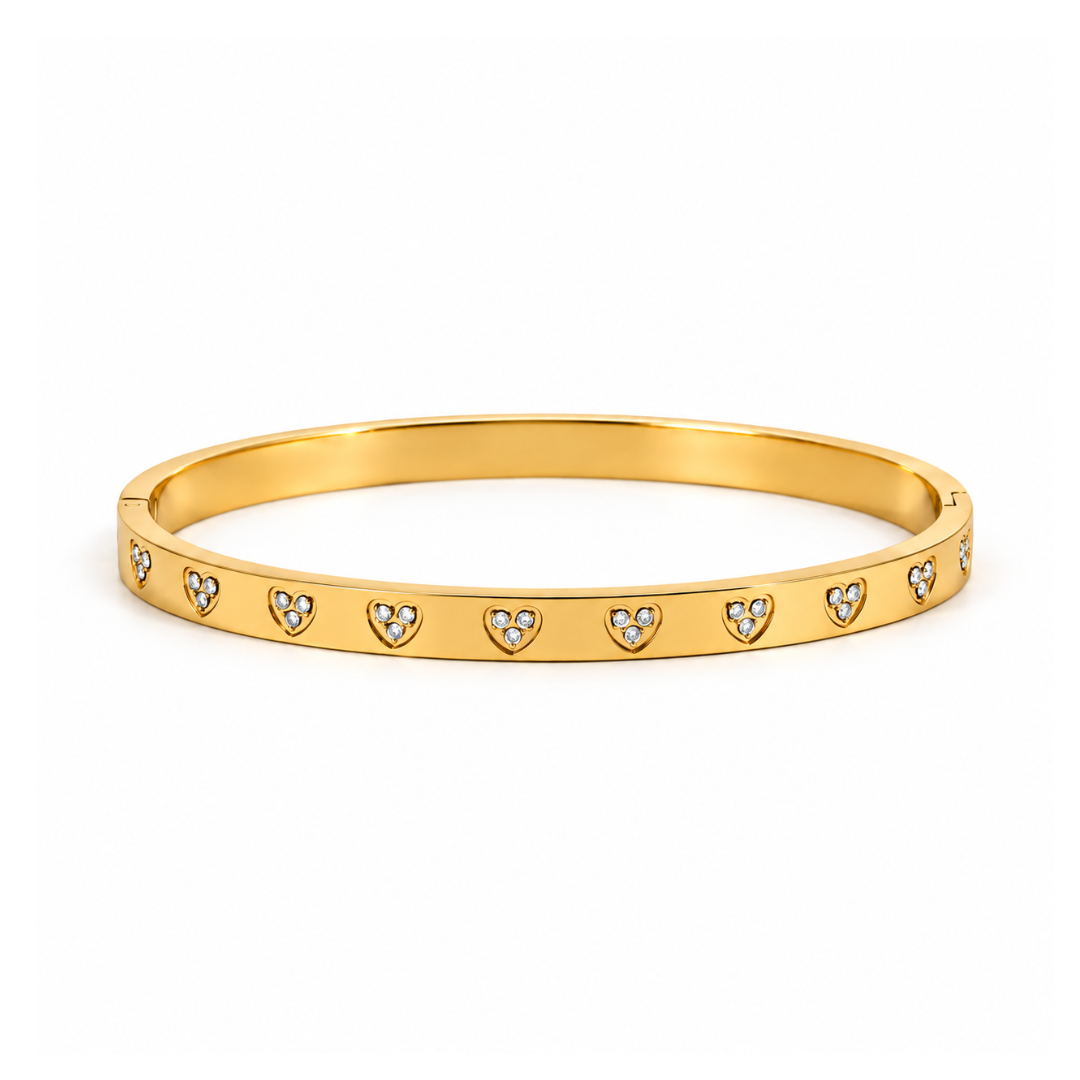 Reenie | Gold Plated Zircon Hearts Bangle