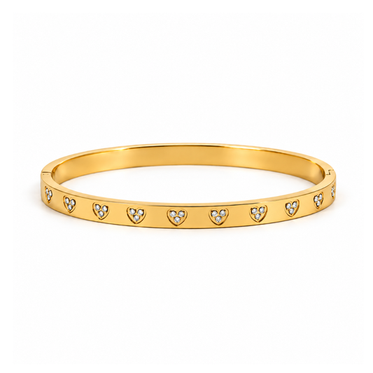 Reenie | Gold Plated Zircon Hearts Bangle