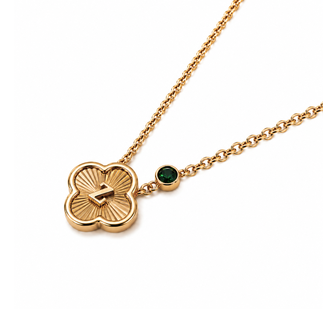 Alanna | Gold Plated Monogram Birthstone Clover Necklace