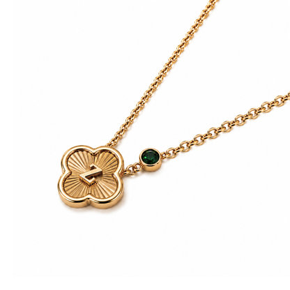 Alanna | Gold Plated Monogram Birthstone Clover Necklace