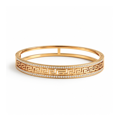 Tatiana | Gold Plated Pavé Greek Key Bangle