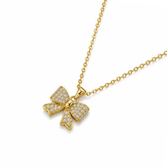 Margaret | Gold Plated Pavé Bow Necklace