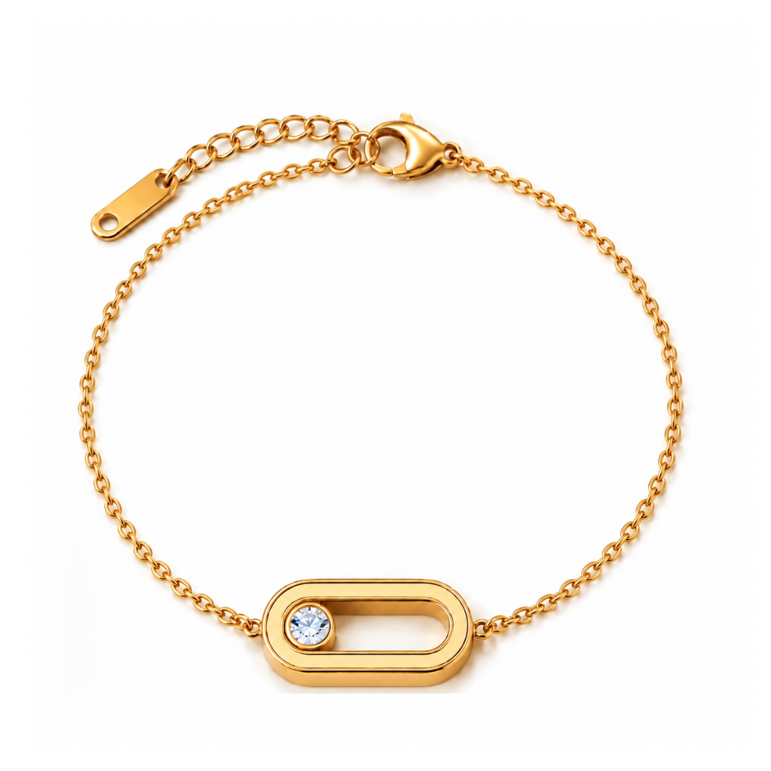 Kaira | Gold Plated Uno Geometric Sliding Ball Bracelet
