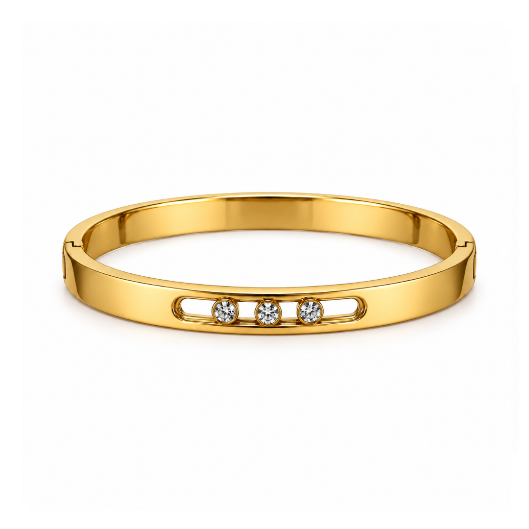 Rose | Gold Plated Sliding Ball Zircon Cuff Bangle
