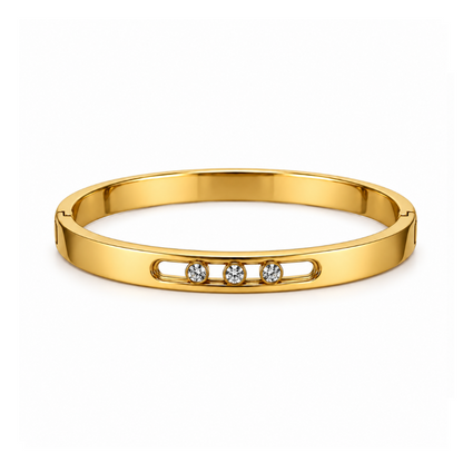 Rose | Gold Plated Sliding Ball Zircon Cuff Bangle