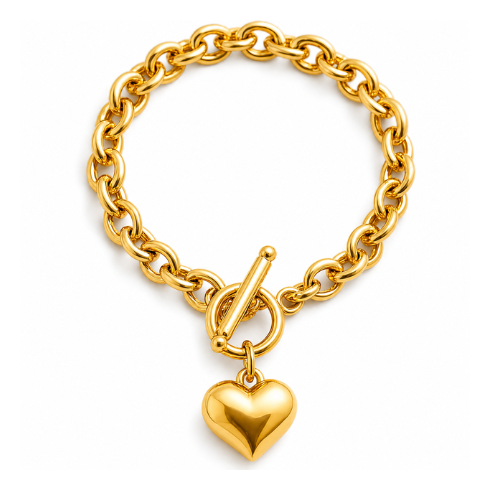 Luna | Gold Plated Heart Charm Toggle Bracelet