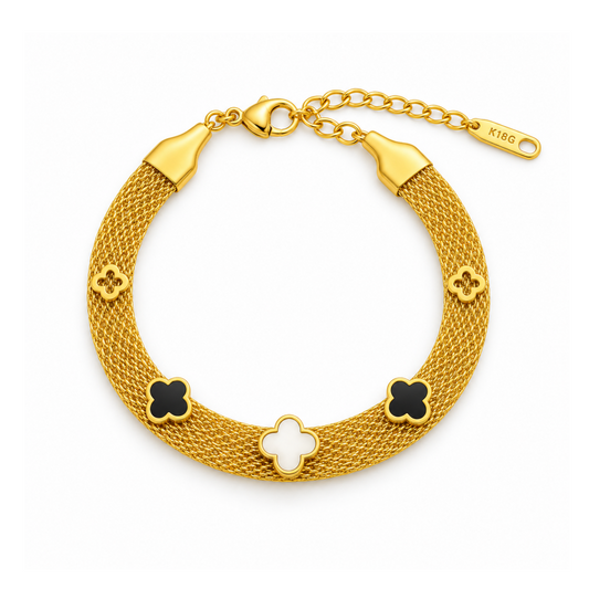 Antalya | Gold Plated Multi Clover Mesh Bracelet