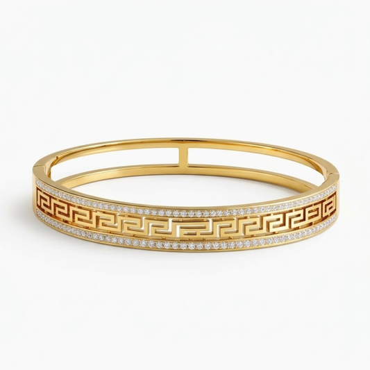 Tatiana | Gold Plated Pavé Greek Key Bangle