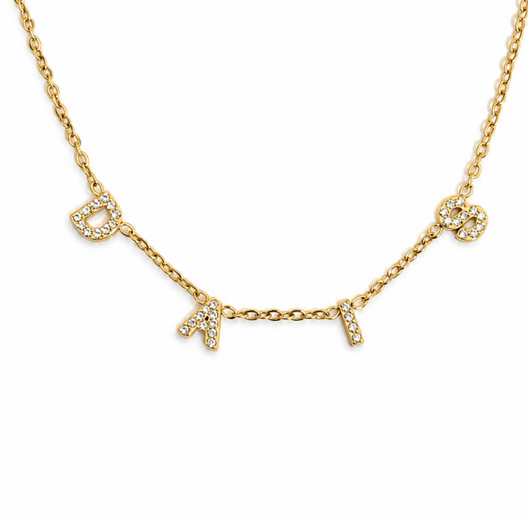 Dais | Gold Plated Suspended Personalised ICY Name Necklace