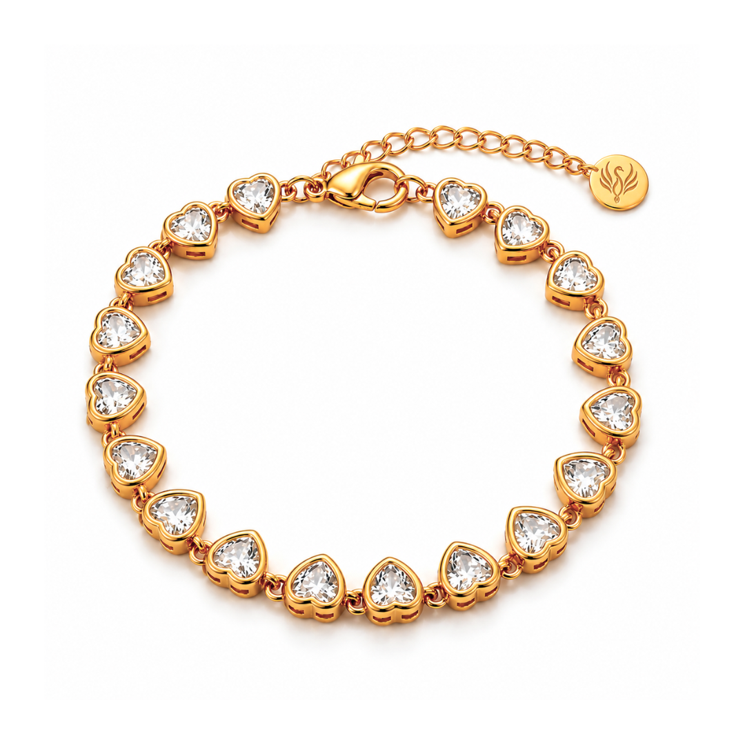 Annemarie | Gold Plated Lux Heart Tennis Bracelet