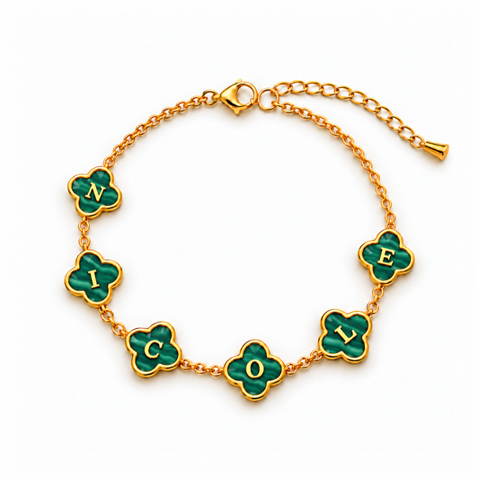 Oakley | Gold Plated Personalised Green Clover Bracelet