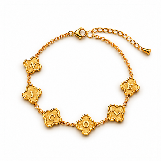 Emilia | Gold Plated Textured Personalised Clover Bracelet