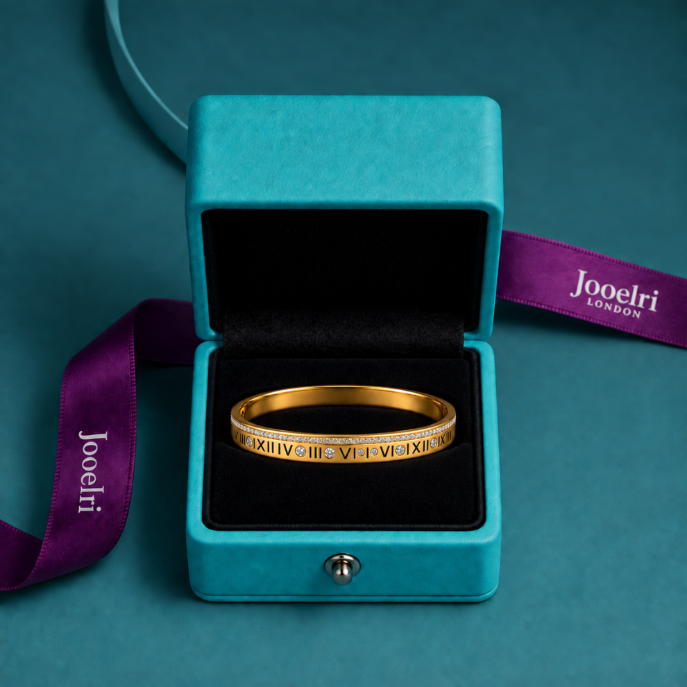 Lucia | Gold Plated Pave Roman Numeral Bangle