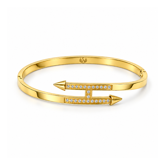 Selena | Gold Plated Pavé Arrow Bangle