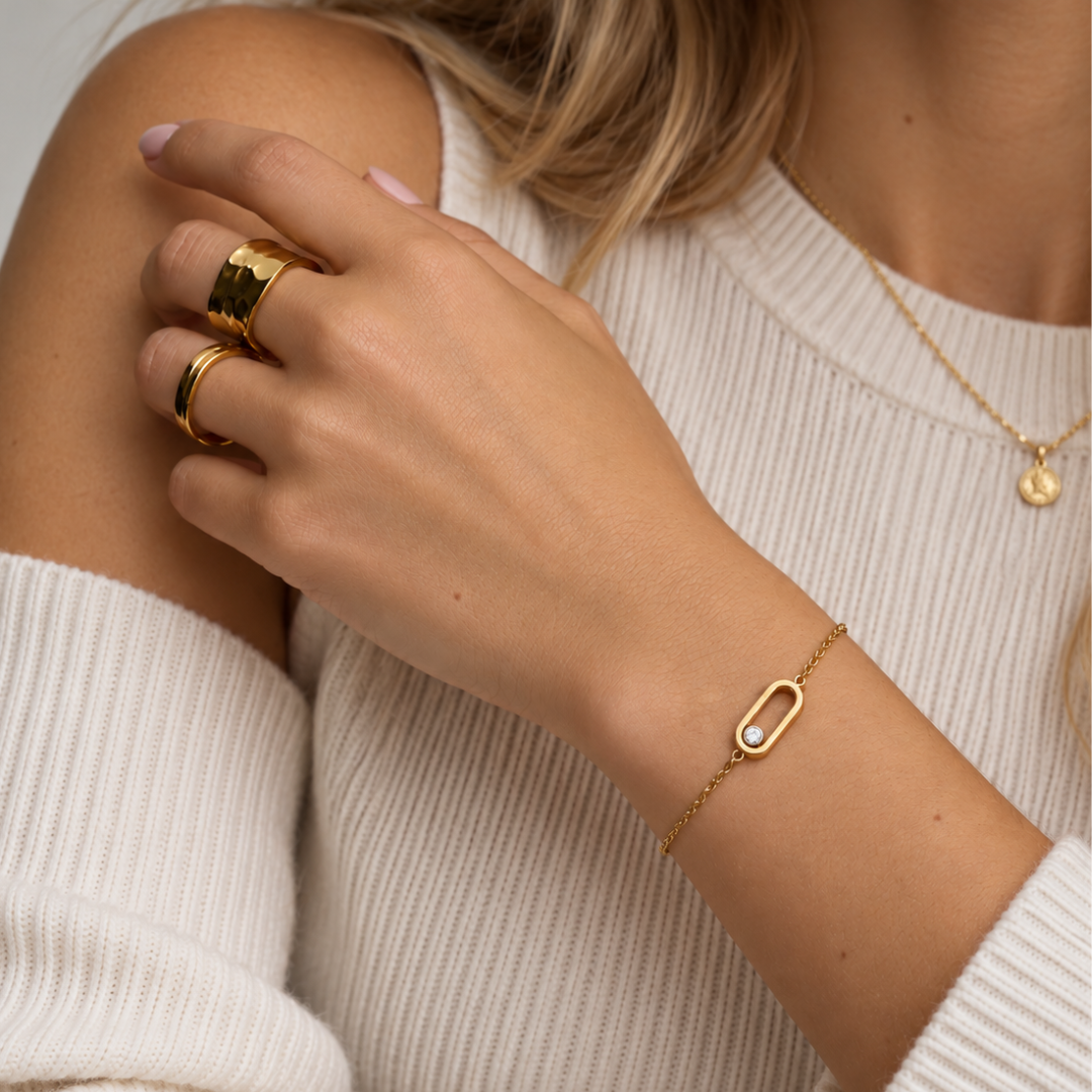 Kaira | Gold Plated Uno Geometric Sliding Ball Bracelet
