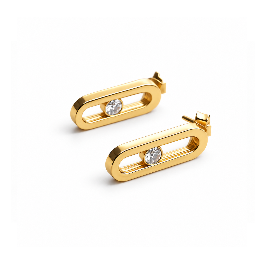 Kallie | Gold Plated Uno Geometric Zircon Studs