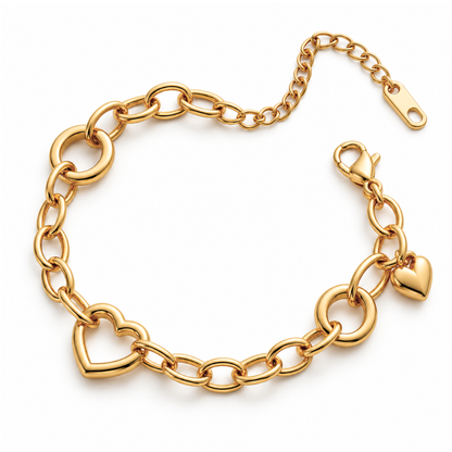 Venelle | Gold Plated Amour Link Heart Charm Bracelet