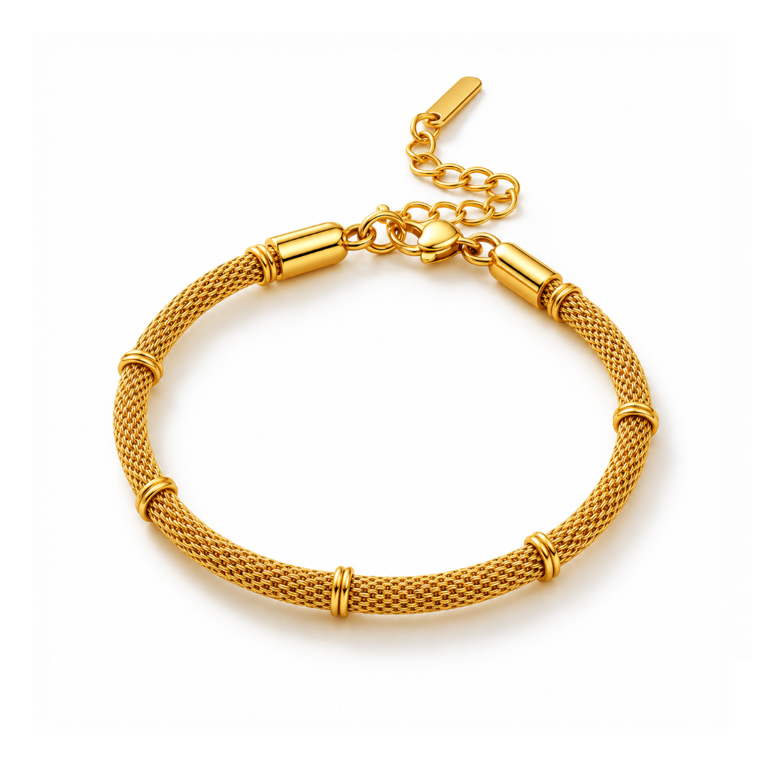 Victoria | Gold Plated Bamboo Mesh Bracelet