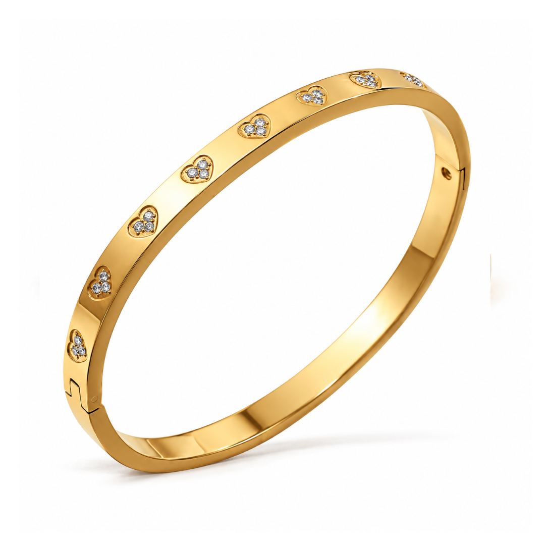Reenie | Gold Plated Zircon Hearts Bangle