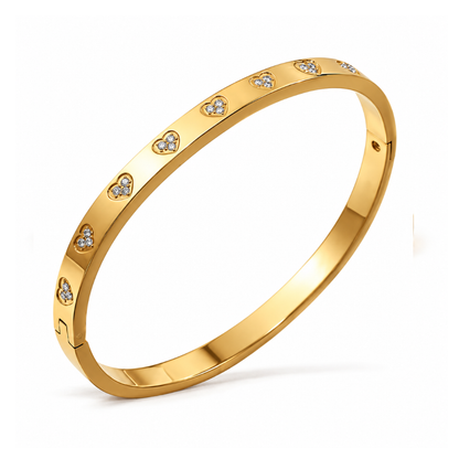 Reenie | Gold Plated Zircon Hearts Bangle
