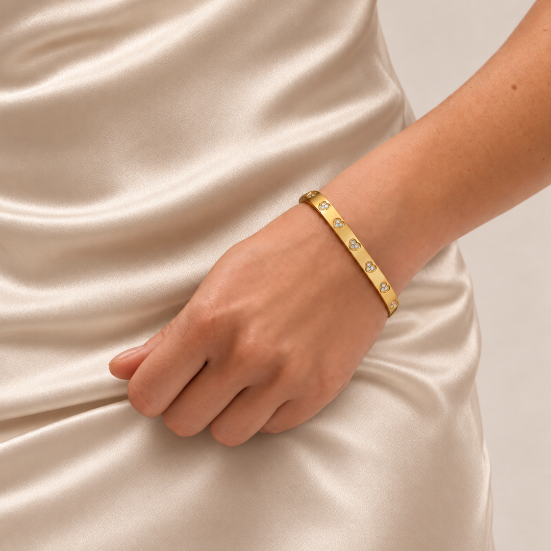 Reenie | Gold Plated Zircon Hearts Bangle