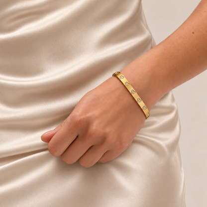 Reenie | Gold Plated Zircon Hearts Bangle