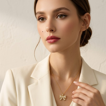 Margaret | Gold Plated Pavé Bow Necklace