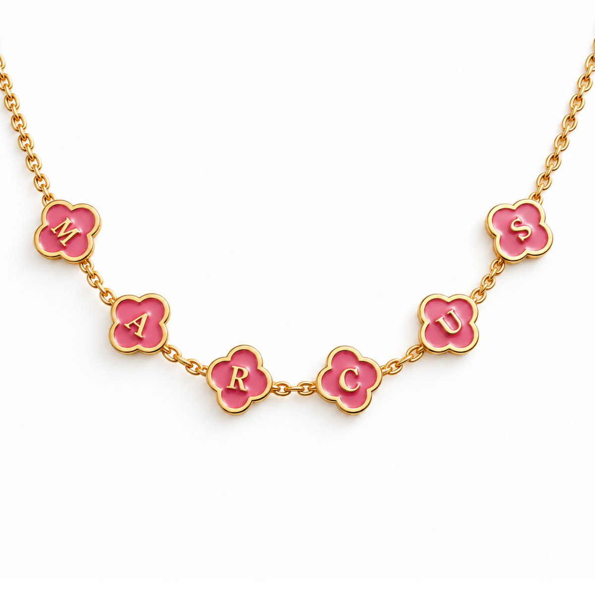 Maya | Personalised Pink Clover Name Necklace