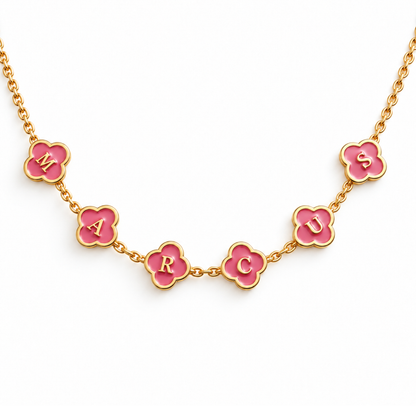 Maya | Personalised Pink Clover Name Necklace