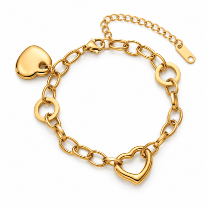 Venelle | Gold Plated Amour Link Heart Charm Bracelet