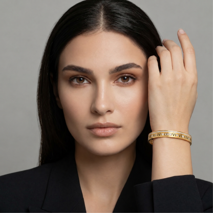 Lucia | Gold Plated Pave Roman Numeral Bangle