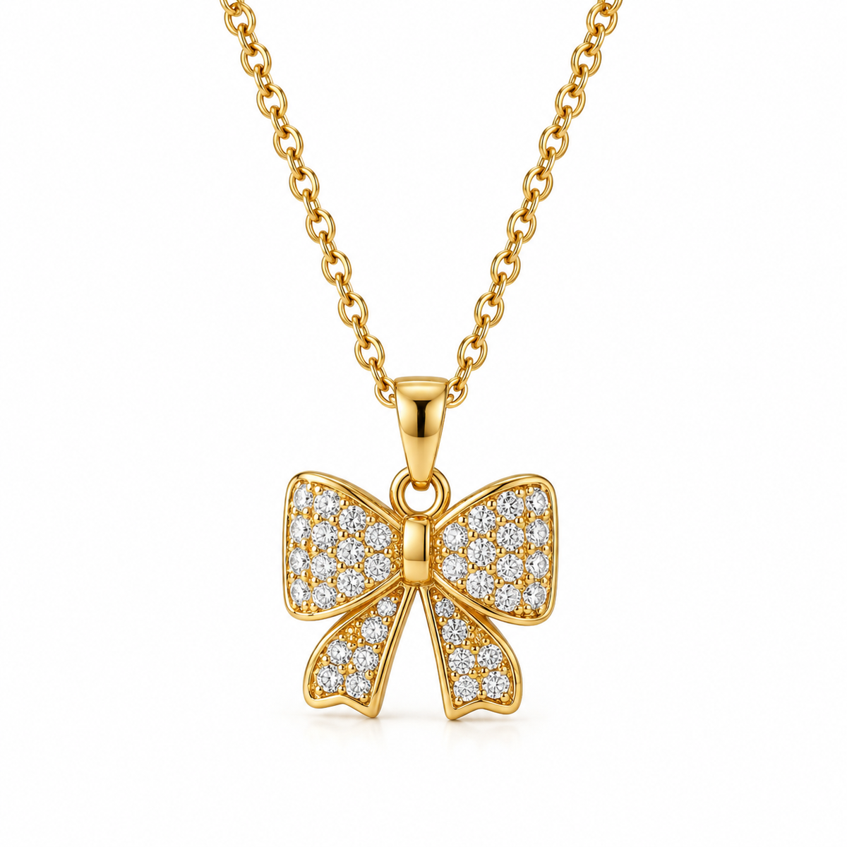 Margaret | Gold Plated Pavé Bow Necklace