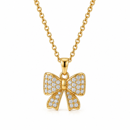 Margaret | Gold Plated Pavé Bow Necklace