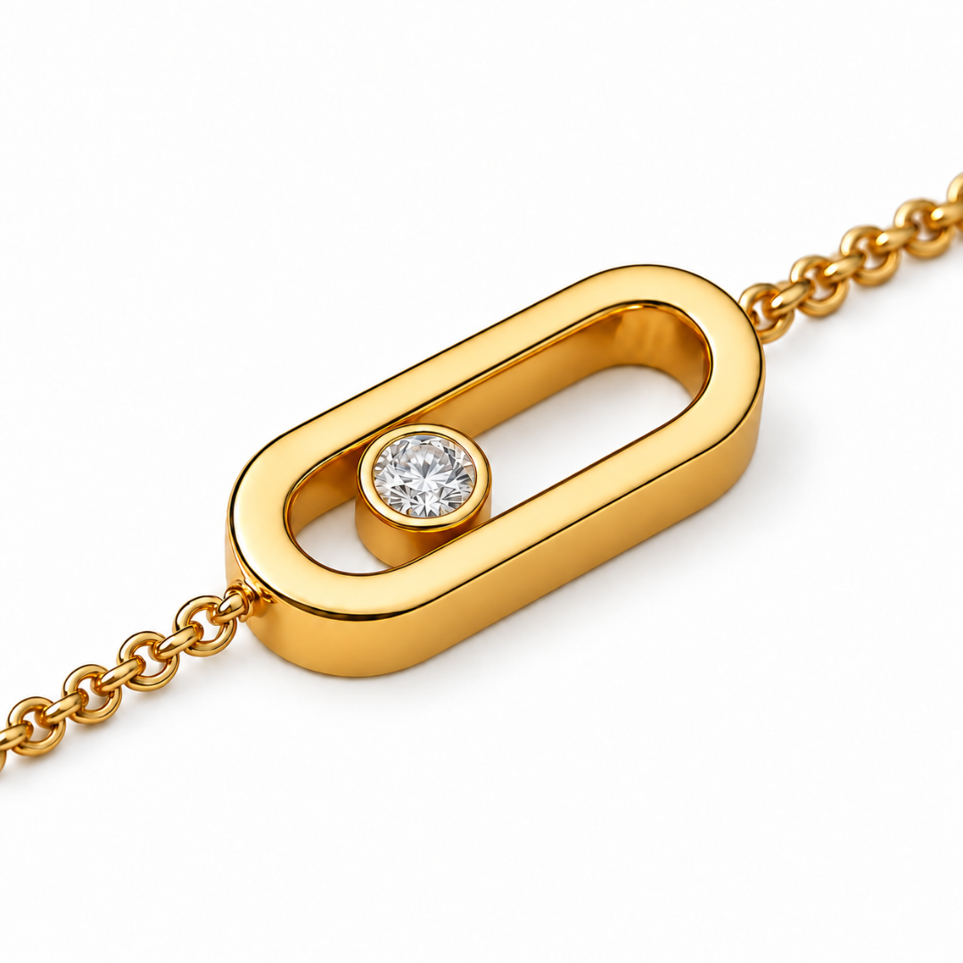 Kaira | Gold Plated Uno Geometric Sliding Ball Bracelet