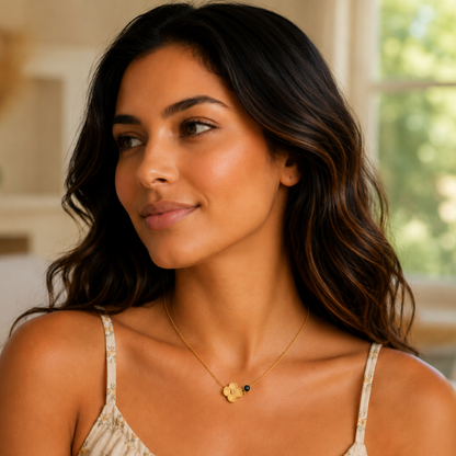 Alanna | Gold Plated Monogram Birthstone Clover Necklace