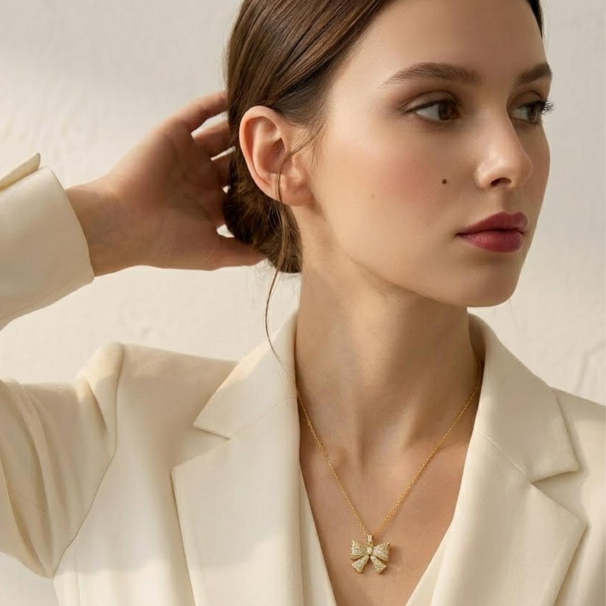Margaret | Gold Plated Pavé Bow Necklace
