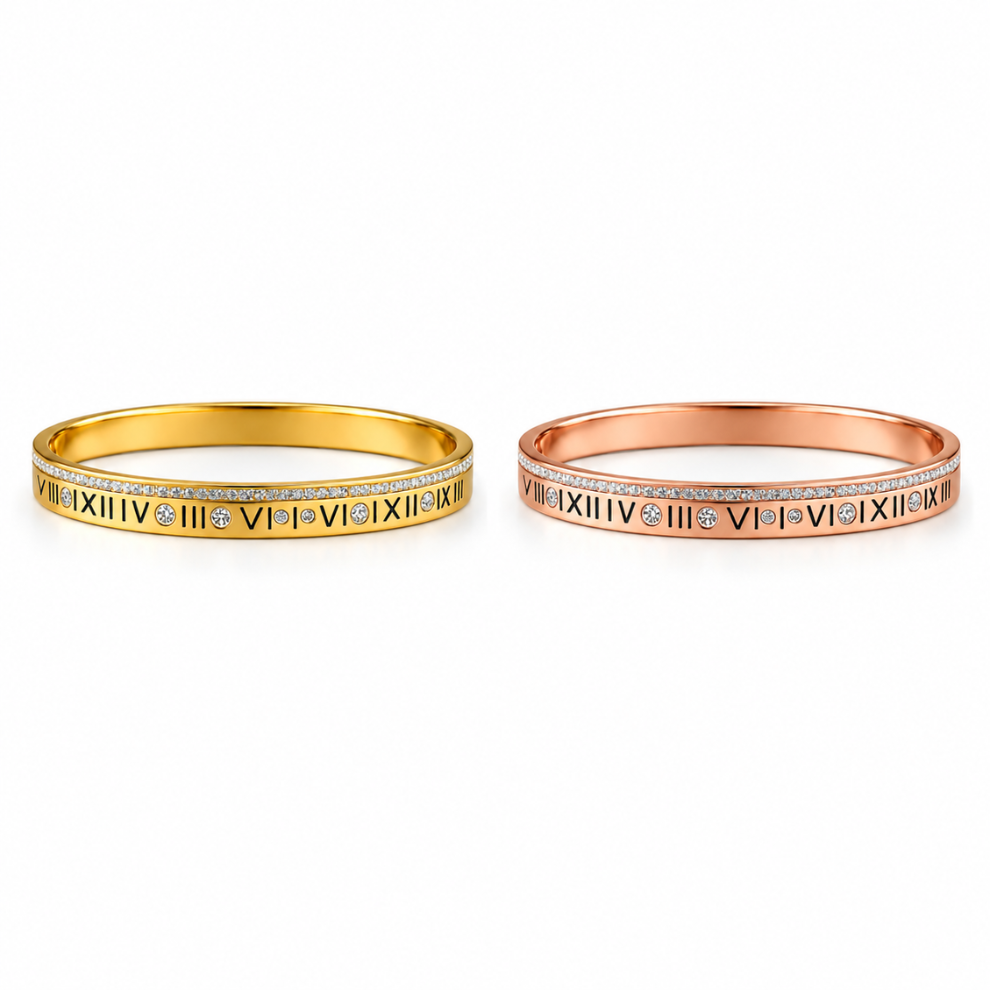Lucia | Gold Plated Pave Roman Numeral Bangle