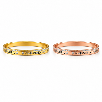 Lucia | Gold Plated Pave Roman Numeral Bangle