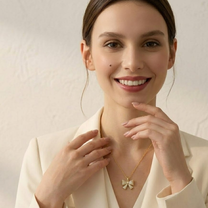 Margaret | Gold Plated Pavé Bow Necklace