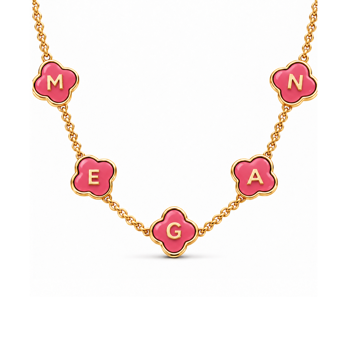 Maya | Personalised Pink Clover Name Necklace