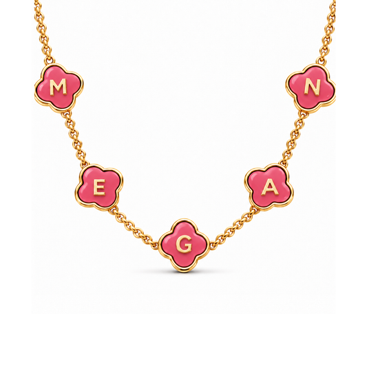 Maya | Personalised Pink Clover Name Necklace