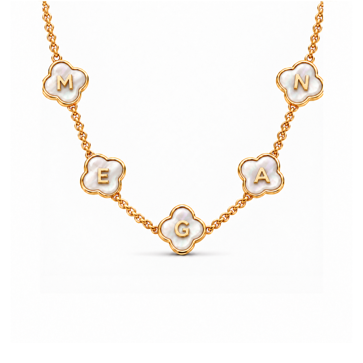 Greta | Personalised Mother of Pearl Clover Name Necklace