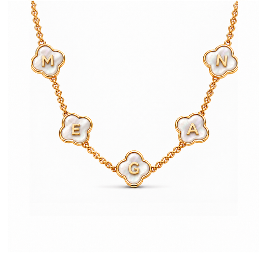 Greta | Personalised Mother of Pearl Clover Name Necklace