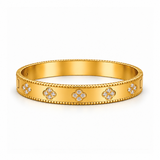 Christine | Gold Plated Pavé Clover Bangle