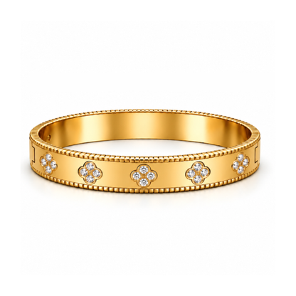 Christine | Gold Plated Pavé Clover Bangle