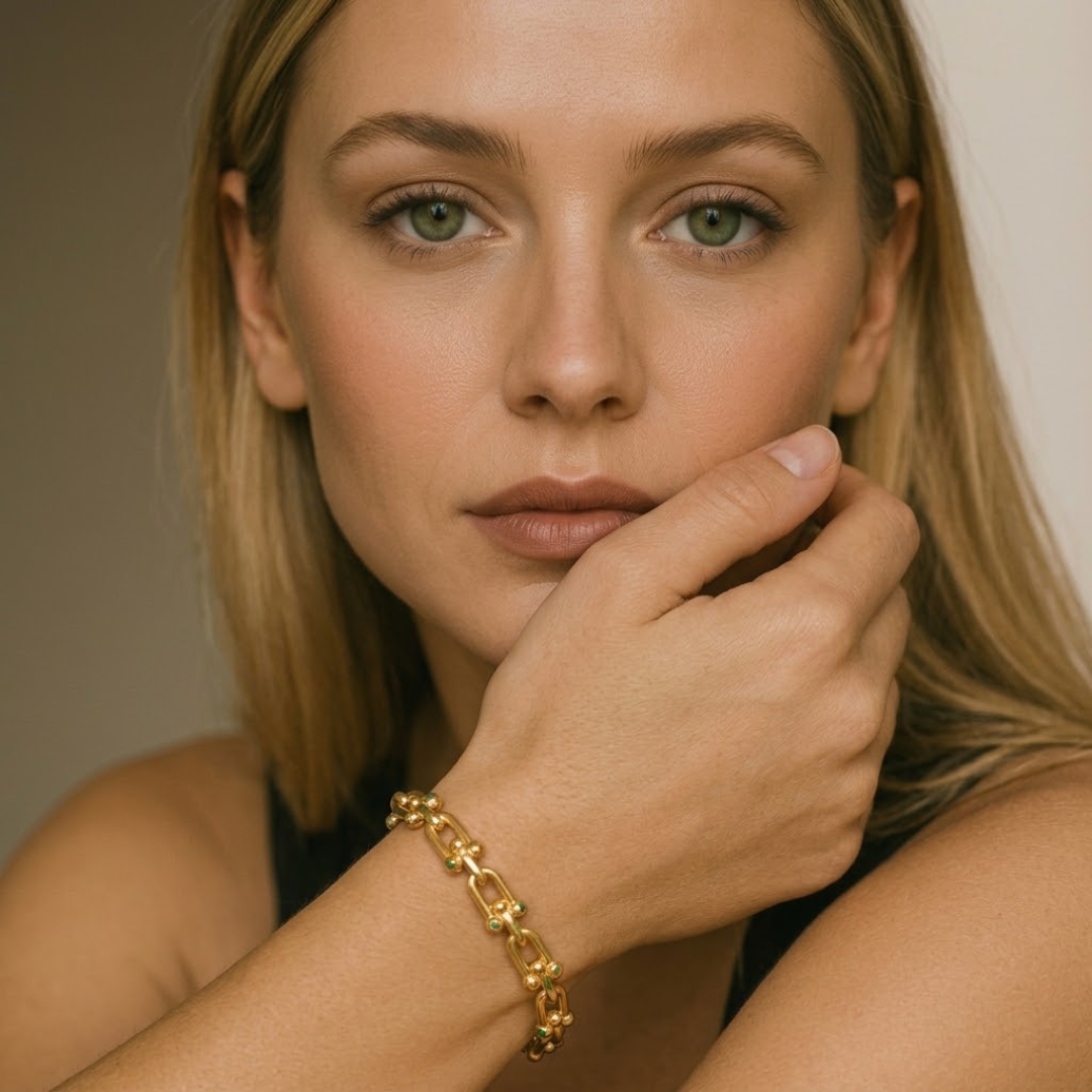 Amarante | Gold Plated U-Link Cuff Bangle Bracelet