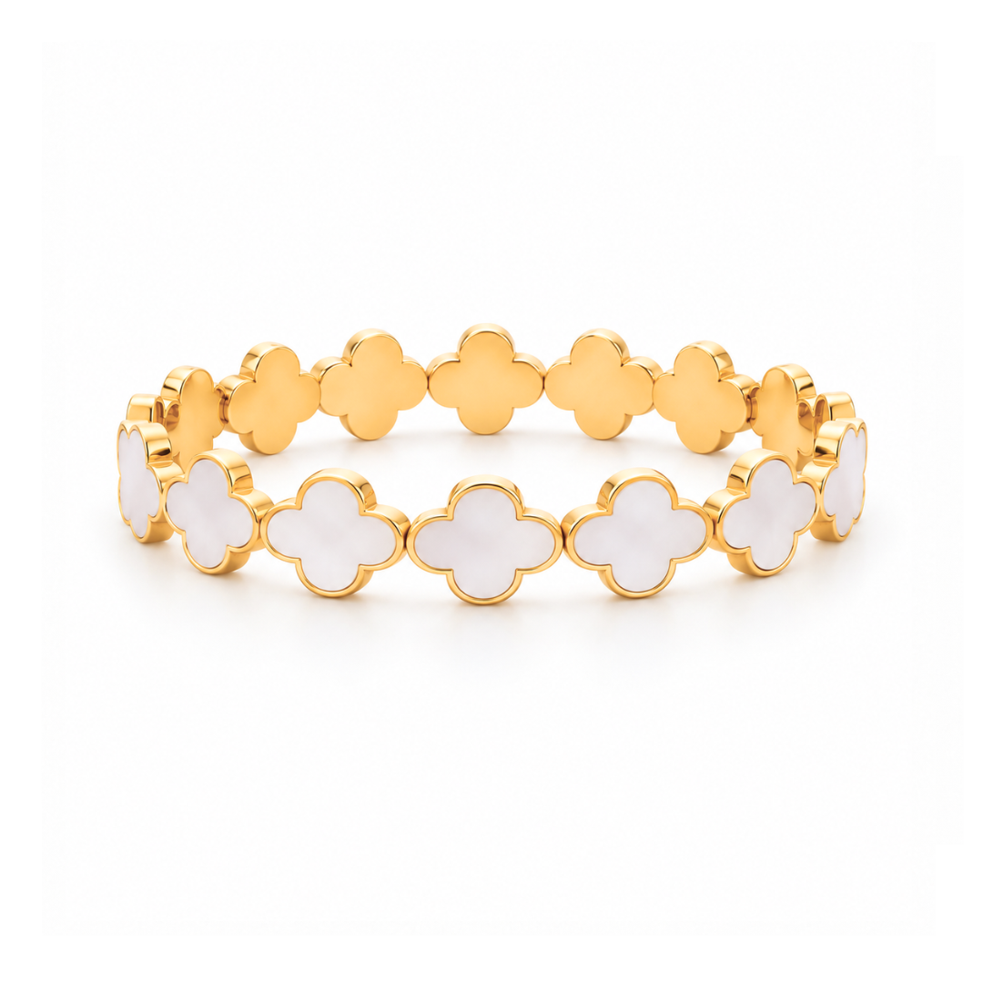 Aida | Gold Plated Shell Filled Clover Bangle