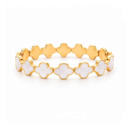 Aida | Gold Plated Shell Filled Clover Bangle
