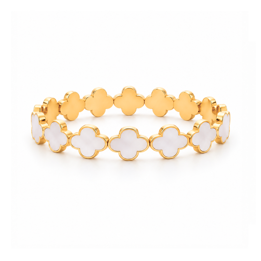 Aida | Gold Plated Shell Filled Clover Bangle